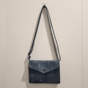 Blue Denim-Look Pleather Crossbody Bag
